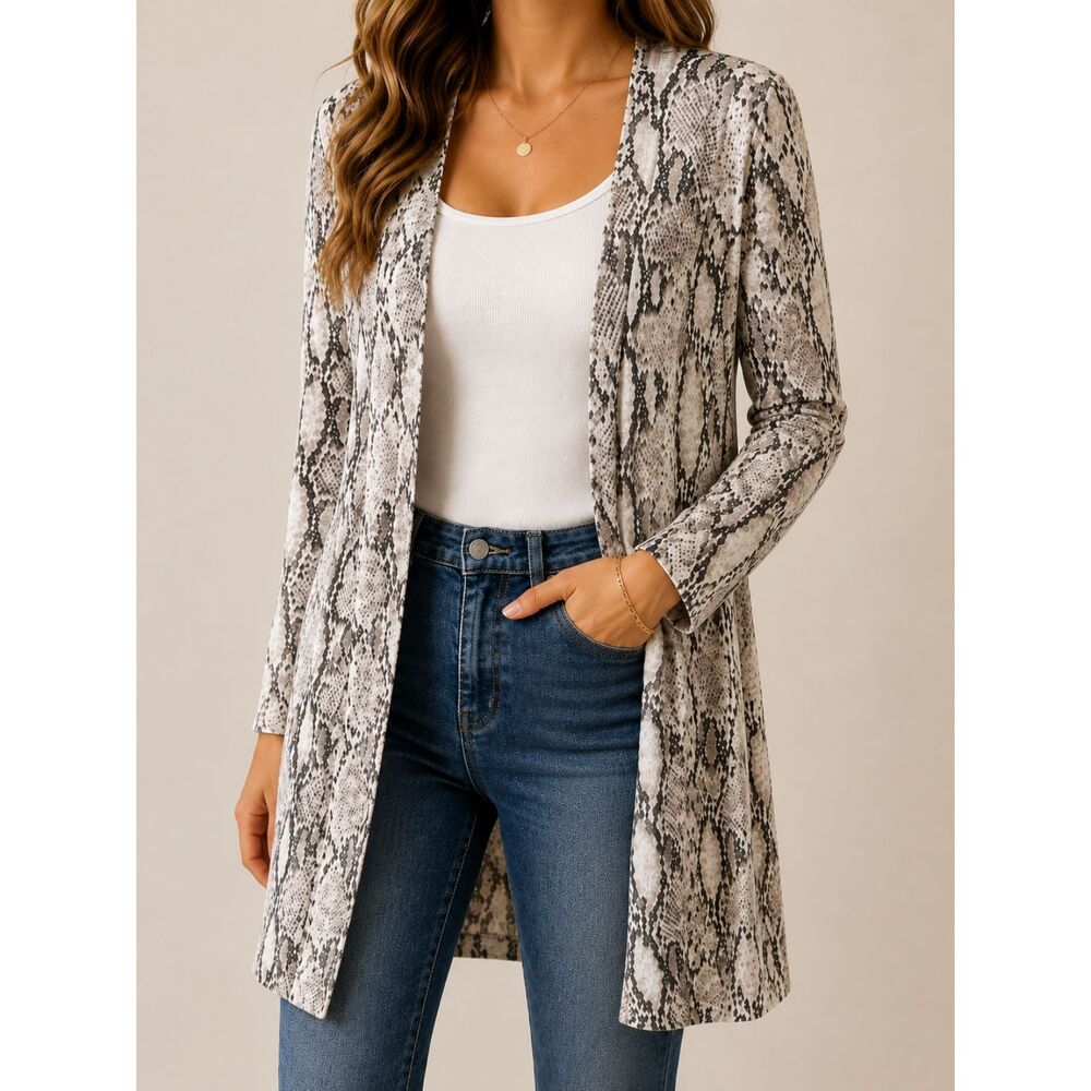 VICI Snake Print Open Front Cardigan Sweater Medium Boho Lightweight Duster